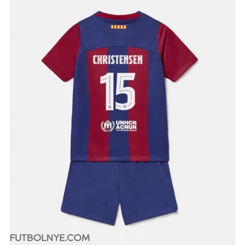 Camiseta Barcelona Andreas Christensen #15 Primera Equipación para niños 2023-24 manga corta (+ pantalones cortos)